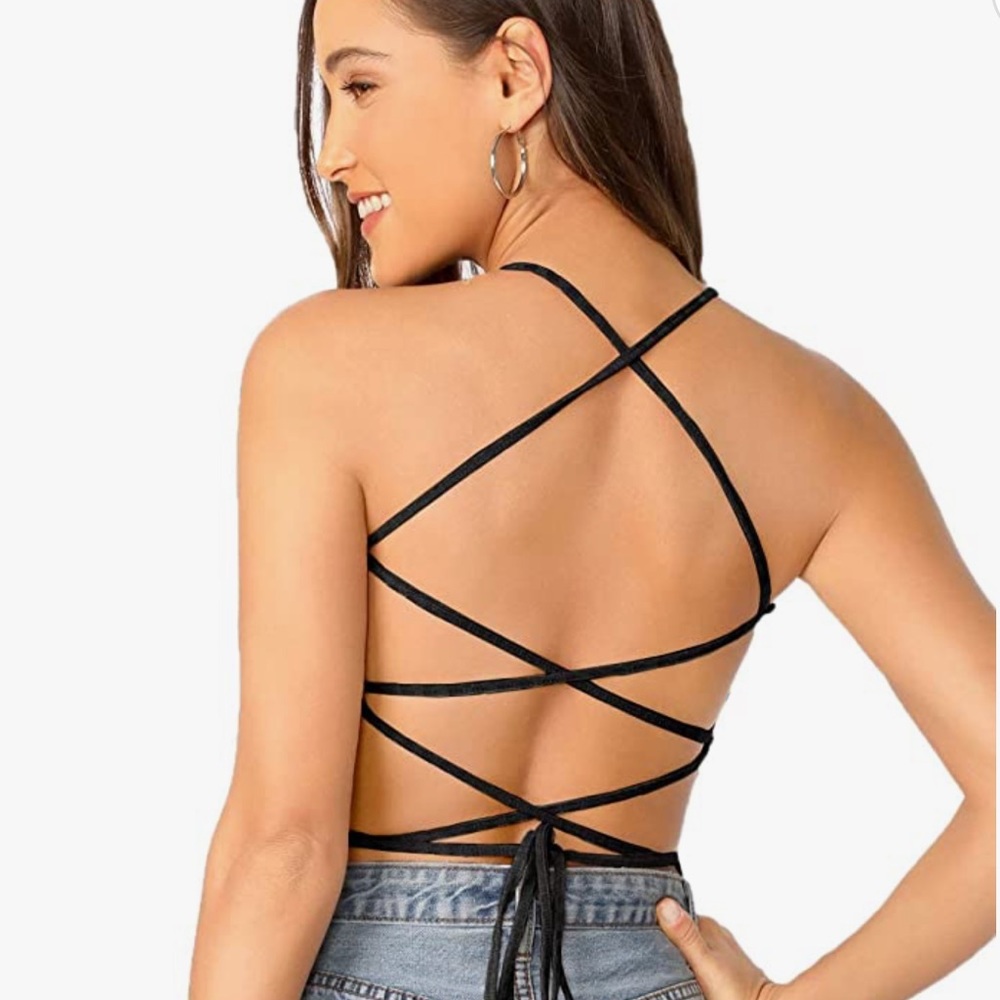 Lace Up Backless Crop Cami Top. NWOT - Picture 2 of 7